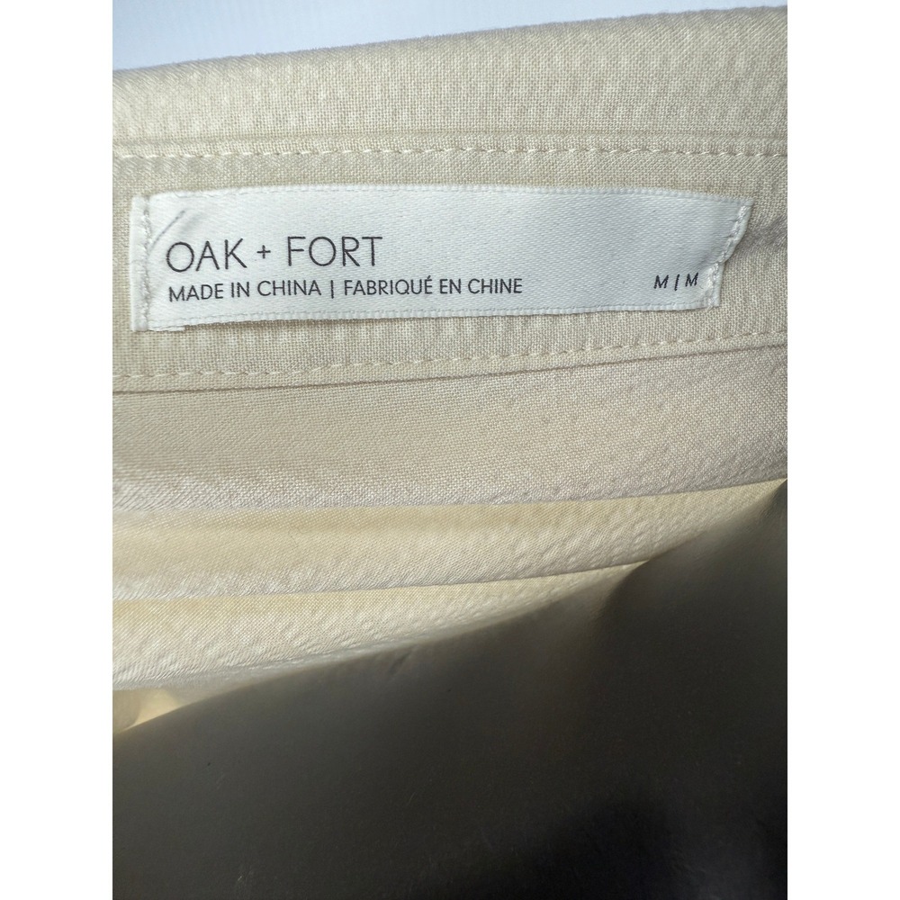 OAK + FORT Textured Off-Shoulder Asymmetrical Cropped Cream Button Up Shirt Sz M - Picture 4 of 6